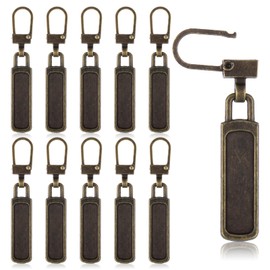 10 Pcs Zipper Pull Replacement Detachable Small Holes Bronze Zipper Tags Cord Pulls Bronze Tiny Zippers Replacement Slider Universal Metal Zippers Slider Handle for Purse Jacket Backpack Luggage