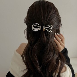 Iaceble French Bowknot Hairclip Barrette Velvet Bow Hair Barrette Vintage Black Bowknot Hair Clip Pearl Bow Headwear Clip Decorative Hair Accessories for Women and Girls Headdress