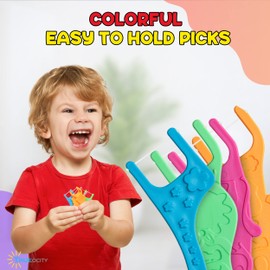 Biodegradable Kids Flossers -200 Pack, Natural Kids Floss Picks, Fluoride Free, Biodegradable Floss Pick, Organic Animal Kids Dental Floss Picks, Dental Floss Sticks for Kids - (Mild Orange) | Trueocity