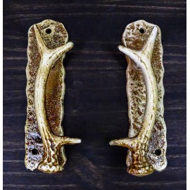 Ebros Set of 2 Western Rustic Speckled Deer Antlers Door Pull Handlebar Hardware