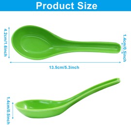 Cjueiom 6Pcs Rice Spoons, Chinese Soup Spoons for Ramen, Wonton & Noodle Dishes, Asian Plain Style, Green