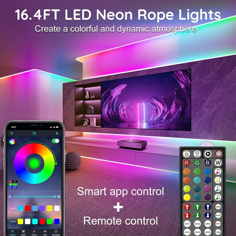 RCUICA 100FT LED Neon Rope Lights Waterproof with Smart App