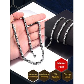 ChainsPro Byzantine Chain for Men Women Byzantine Chain Necklace Stainless Steel 4 mm Wide Jewellery Silver/Gold-Plated/Black Colour, Stainless Steel