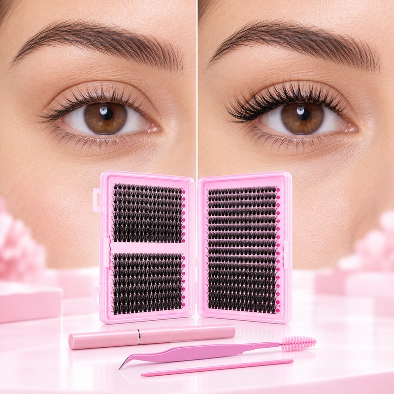 700PCS DIY Eyelash Extension Kit – D-Curl Lash Clusters with