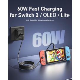 60W USB-C Charger for Steam Deck/Steam Deck OLED, Switch 2/Switch OLED/Switch Lite, with 5.9FT(1.8M) Cable, Supports 4K TV Mode, PD 3.0 Fast Charger for Handheld Console, Premium Quality
