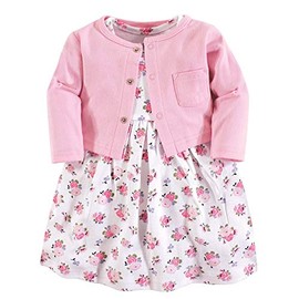 Luvable Friends Conjunto de Vestido y cárdigan para bebé niña, Rosado Floral, 3 Años