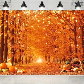 Fall Photography Backdrop, Thanksgiving Backdrop, Autumn Harvest Maple Leaves and Pumpkin Background Banner, Thanksgiving Party Decorations (71 x 43 in)