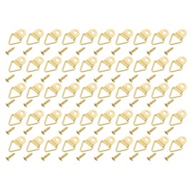 uxcell 50Pcs Triangle Ring Picture Hangers, 22x11mm Frame Hanging Fasteners with Screws, Metal Photo Frame Hook Fixing Hardware for Hanging Paintings Picture Photos Frame, Gold