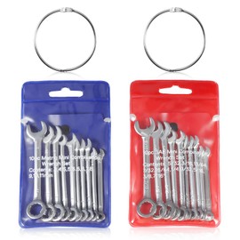 LEONTOOL Small Wrench Set Metric And SAE 20 Pcs Mini Wrenches Open End Box End Wrench Set with Key Rings, Metric 4-11mm And SAE 5/32 To 7/16 Inch, Ignition Wrenches Labor Day Gifts Tool Gift for Men