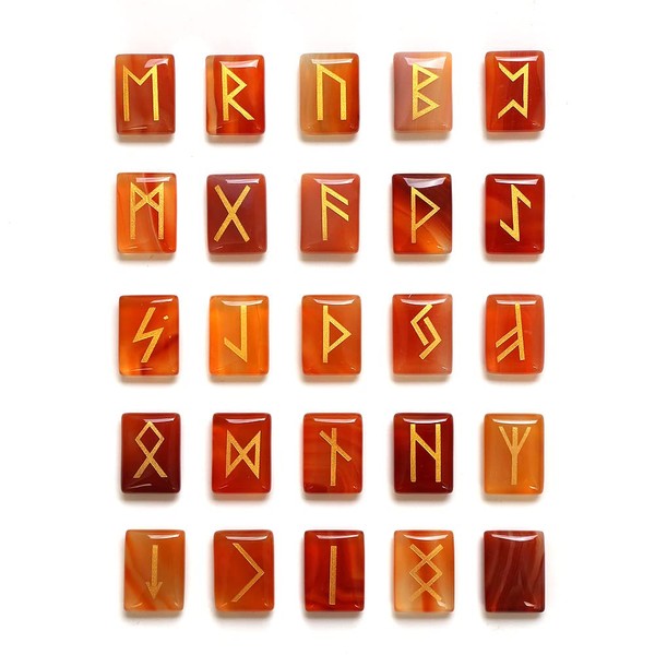 WANGCL 25pcs Red Jasper Rune Stones Tumbled Gemstone Carved Rune Words for Fortune Telling Crystal Healing Reiki