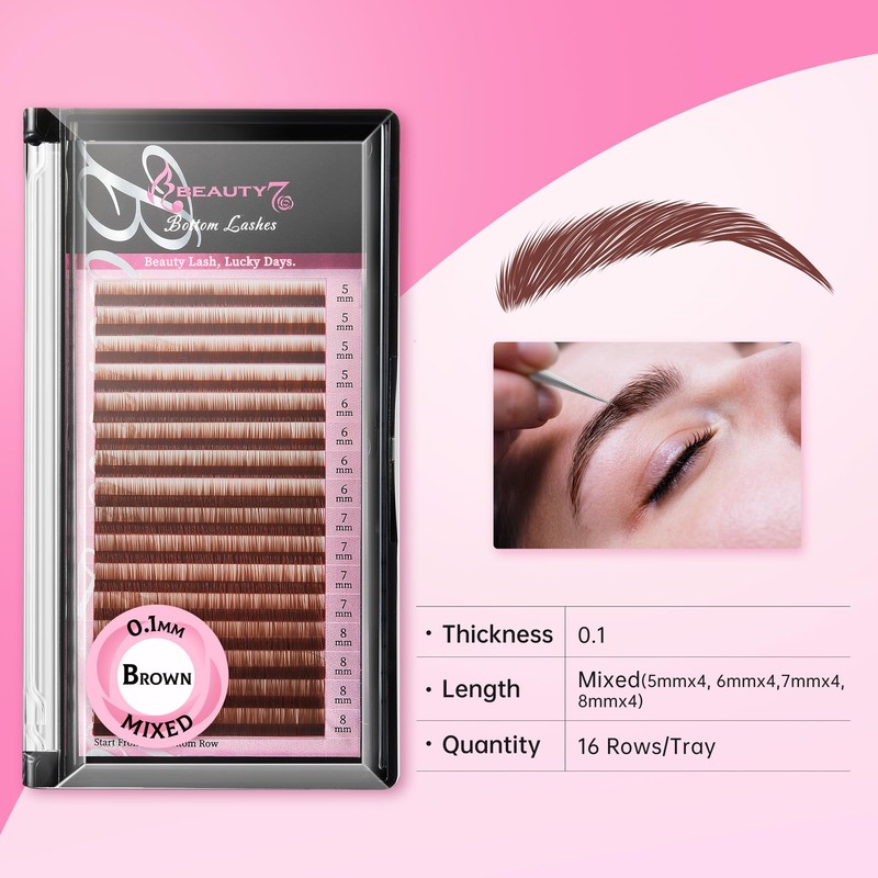 Beauty7 Brown Eyebrow Extensions Matte Individual Eyebrow False Lash Extension