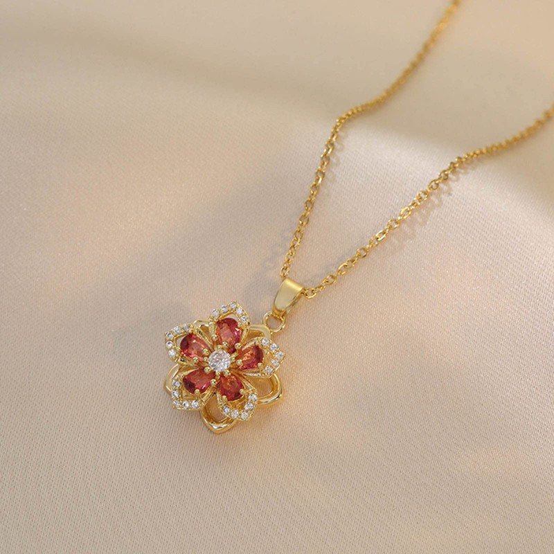 NUEAYMS Rotating Bauhinia Zircon Flower Pendant Collarbone Chain Temperament Simple