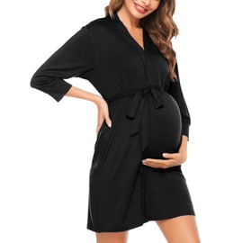 SWOMOG Women's Maternity Nursing Robe Pregnancy Hospital Breastfeeding Bathrobes 3 in 1 Labor Delivery Nightgowns