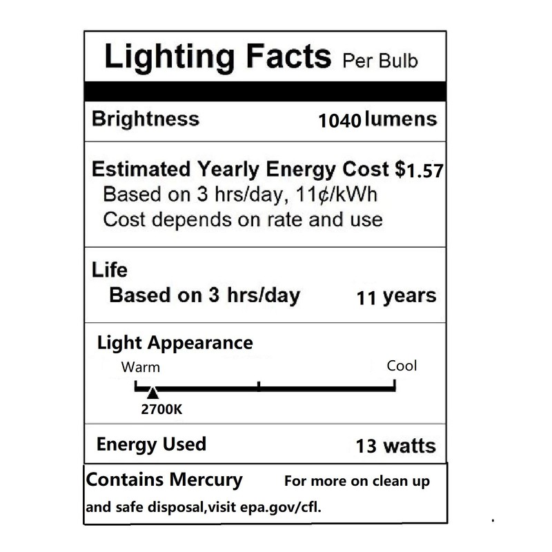 UNITEDLUX 13 Watt CFL Light Bulbs 60 Watt Equivalent, Compact