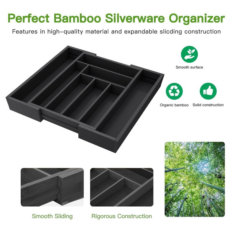Pipishell Bamboo Expandable Drawer Organizer for Utensils Holder, Adjustable Cutlery