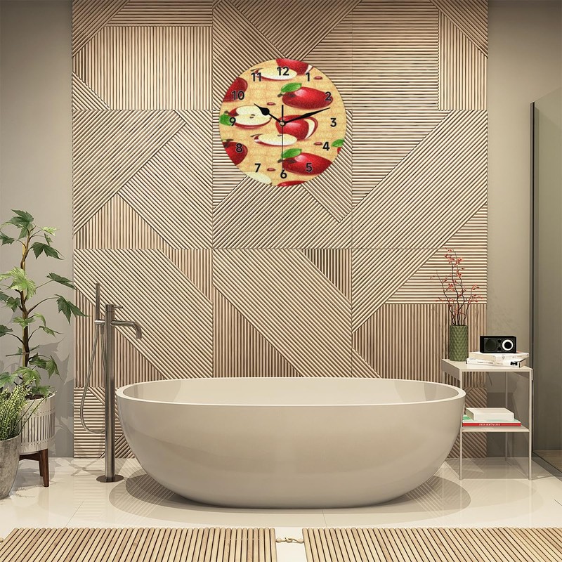 XMNYGJ Apple Painting Wall Clock 12 Inch Silent Non Ticking