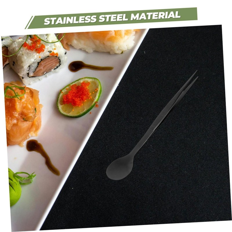 Mobestech 2Pcs Stainless Steel Tasting Spoon and Tweezers Cold Dish