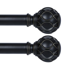 TANGWIN 2 Pack Black Curtain Rods for Windows 48 to 84 Inch(4-7ft),1 Inch Adjustable Curtain Rod,Heavy Duty Curtain Rods,Netted Texture Finial Drapery Rods,Single Window Curtain Rod 36-88",Matte Black