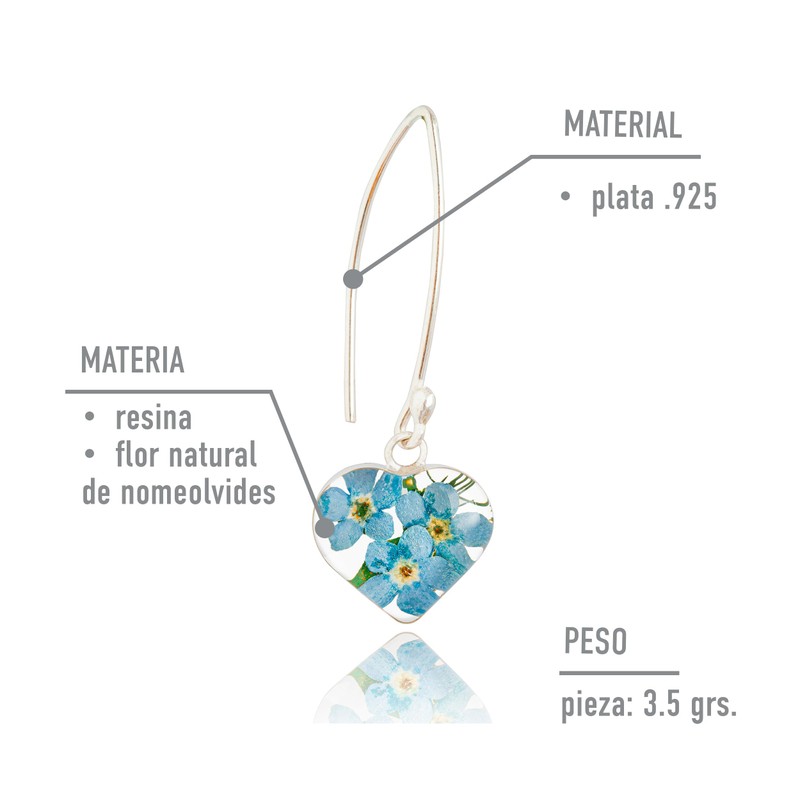 TAMI Aretes de plata con flores azules nomeolvides, Pendientes de
