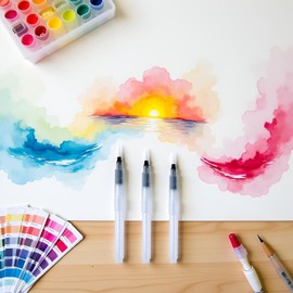 3Pcs Water Brush Pens Set Refillable Watercolor Pen Brush 3 Sizes Brush Tips for Blending Colors Creating Shades Watercolor Set Kids Adults Artist Professional, Art Paintbrush Sets