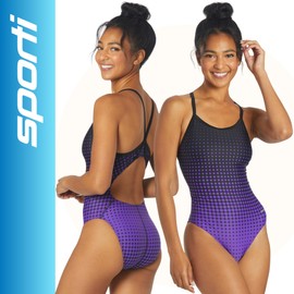 Sporti Molecule Thin Strap One Piece Swimsuit - Purple/Black - 32