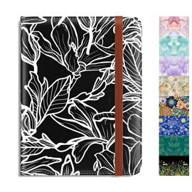 Rimilak Passport Holder, RFID Blocking Passport Cover Wallet Travel Essentials, Leather Travel Documents Organizer Protector for Women and Men, White Leaves