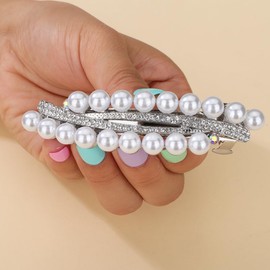 Chargances Vintage Pearl Hair Clips Rhinestone Hair Barrette French Crystal Double Clasp Barrette Decorative Wedding Bridal Hair Accessories for Women Girls (White)