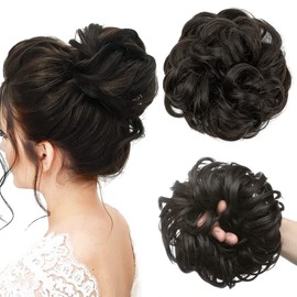 JJstar Hairpiece with Elastic Band, Large Bun Hairpiece, Black Brown, Curly Hair Scrunchie with Hair, Updo Hairstyles, Hair Extensions, Messy Bun Hairpieces for Women, Girls, Ponytail