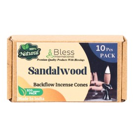 Bless-International Sandalwood-100%-Natural-Incense-Backflow-Cones-for-Waterfall Handmade-Organic-Chemicals-Free for-Purification-Relaxation-Positivity-Meditation The-Best-scents-10-Count