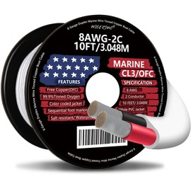 8 Gauge Duplex Marine Wire Tinned Copper Boat Cable, 10ft 10 AWG Standard USA OFC Oxygen Free Copper Wire for Outdoors/Automotive/Boat/Speakers/Solar/RV/Camper/Trailer