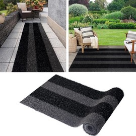 LITA Artificial Grass Outdoor Rug Artificial Turf Customized 4 x 8 Feet, Black-Gray Zebra Stripe Fake Grass, 0.8" Pile Height Astroturf Carpet Mat for Patio Balcony Pool Deck Playground Tennis