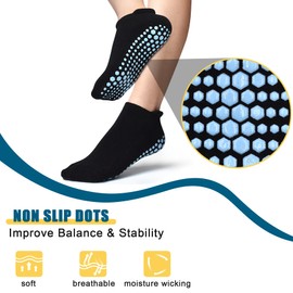 SkiBeaut 6 Pairs Non Slip Men Women Socks, Unisex Pilates Grips Anti Skid Grippers Lady Mens Cushion Socks for Yoga Barre Home & Hospital, US Size 8-10