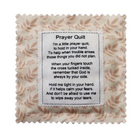 Wisplume Mini Prayer Quilt with Cross Inside Vintage Pocket Scripture Prayer Quilt Squares Sympathy Christian Gifts for Women Pastor Appreciation Father's Day Graduates Gifts (Cream)
