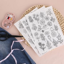 Giantree 3 Sheets of Water Soluble Embroidery Stabilizers, A4 Water Soluble Stabilizer for Embroidery Patterns, Adhesive Embroidery Transfer Paper, with Flower Patterns for Hand Sewing (Flower A)