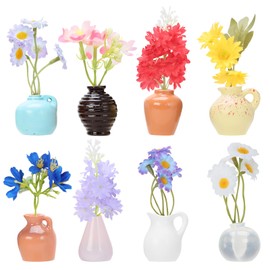 Mini Vase Magnets for Fridge – Set of 8 Tiny Ceramic Magnetic Vases with Artificial Flowers, Cute 3D Plant Refrigerator Magnets for Kitchen, Office, Whiteboard, or Locker Décor