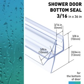 FCSOTSPS Shower Door Bottom Seal, 2 PCS 3/16" x 36" Shower Door Sweep for 3/16 Inch Glass, Frameless Glass Door Seal Strip,Stop Shower Leaks and Create a Water Barrier (5MM)