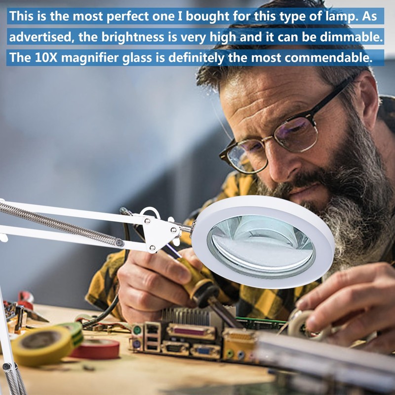 KIRKAS 10X LED Magnifying Lamp with Clamp Real Glass Lens,