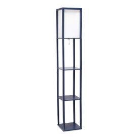 Simple Designs Home LF1014-NAV Etagere Organizer Storage Shelf Linen Shade Floor Lamp, Navy