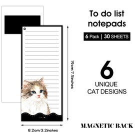 Zonon 6 Pack Cats Magnetic Notepads for Fridge To Do List Magnetic Back Memo Pad Reminders Notepads for Fridge, Grocery, Shopping, Reminders, 30 Sheets Per Pad, 7.5 x 3.2 Inch(Cat)