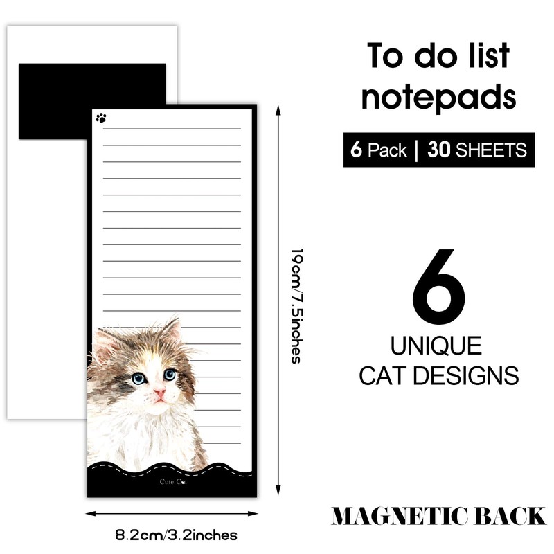 Zonon 6 Pack Cats Magnetic Notepads for Fridge To Do