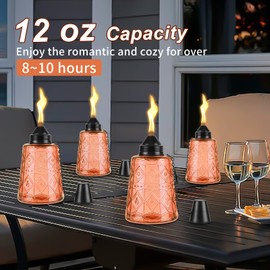 Tabletop Torches for Outside 4 Pack,Glass Citronella Torches Outdoor with Wicks & Cap, 12 oz Refillable Outdoor Torch Canisters for Yard Garden Décor,Party,Patio,Landscape (Orange)