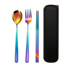 Chopsticks, Spoon, Fork, 3-Piece Set, Cutlery Set, Stainless Steel, Scandinavian Style, Portable, Convenient to Carry, Tableware Set for Bento Lunch Box with Storage Case, Combi Set, Commuting to Work
