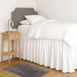 College Room Dorm Bed Skirt- Extra Long Bed Skirt Twin XL Dorm 3 Panels- 100% Soft Microfiber Bed Skirt- Ruffled Bed Skirt for College Dorm Rooms Twin XL- 32 Inch Drop- White Dorm Bed Skirt
