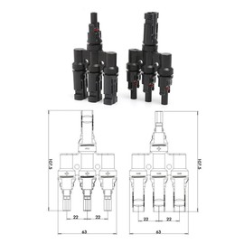 Aiqeer 1 Pair Solar Panel Cable Connectors, Solar Photovoltaic Connector T Type 3 Branch Connector MFFF/FMMM (Black)