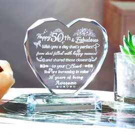 Movdyka 50th Birthday Plaque Gifts for Women Her Sister, Glass Heart Happy 50th Birthday and Fabulous Keepsake Ideas for Daughter Friends, Birthday Presents for 50 Years Old Mum
