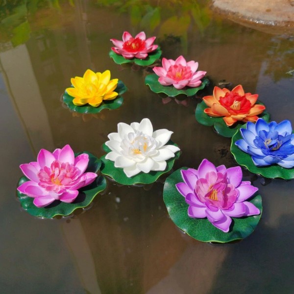 Happy Trees 12Pcs Artificial Lotus Water Lily Flowers Floating Pool