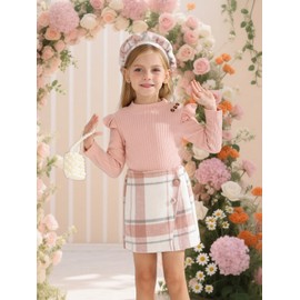 Toddler Girl Clothes Baby Ruffle Ribbed Long Sleeve Ruffle Button Tops + Plaid Skirt Set Kids Girl Fall Winter Outfits 2-6 Years