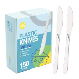 Premium White Plastic Knives - Heavy Duty & Heat Resistant Disposable Cutlery for Parties, Picnics, and Everyday Use - 150 Count