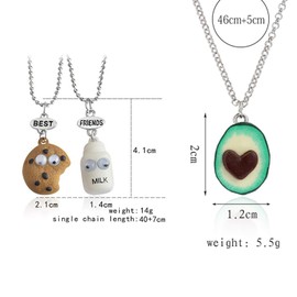 PPX 4 Pairs Miniature Cookies Biscuit Cookie Milk Necklaces and Fruit Necklace Set for Best Friends Couple Graduation Valentine Gifts Heart Shape Cute 3D Clay Avocado for Women Men
