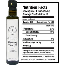 Zakarian: Cold-Pressed Extra Virgin Rosemary Olive Oil - Made from Organic Greek Olives and Rosemary - 250 ml - Ultra-Premium, Low Acidity - Best Served with Bread, Pasta, Salads, Seafood and More